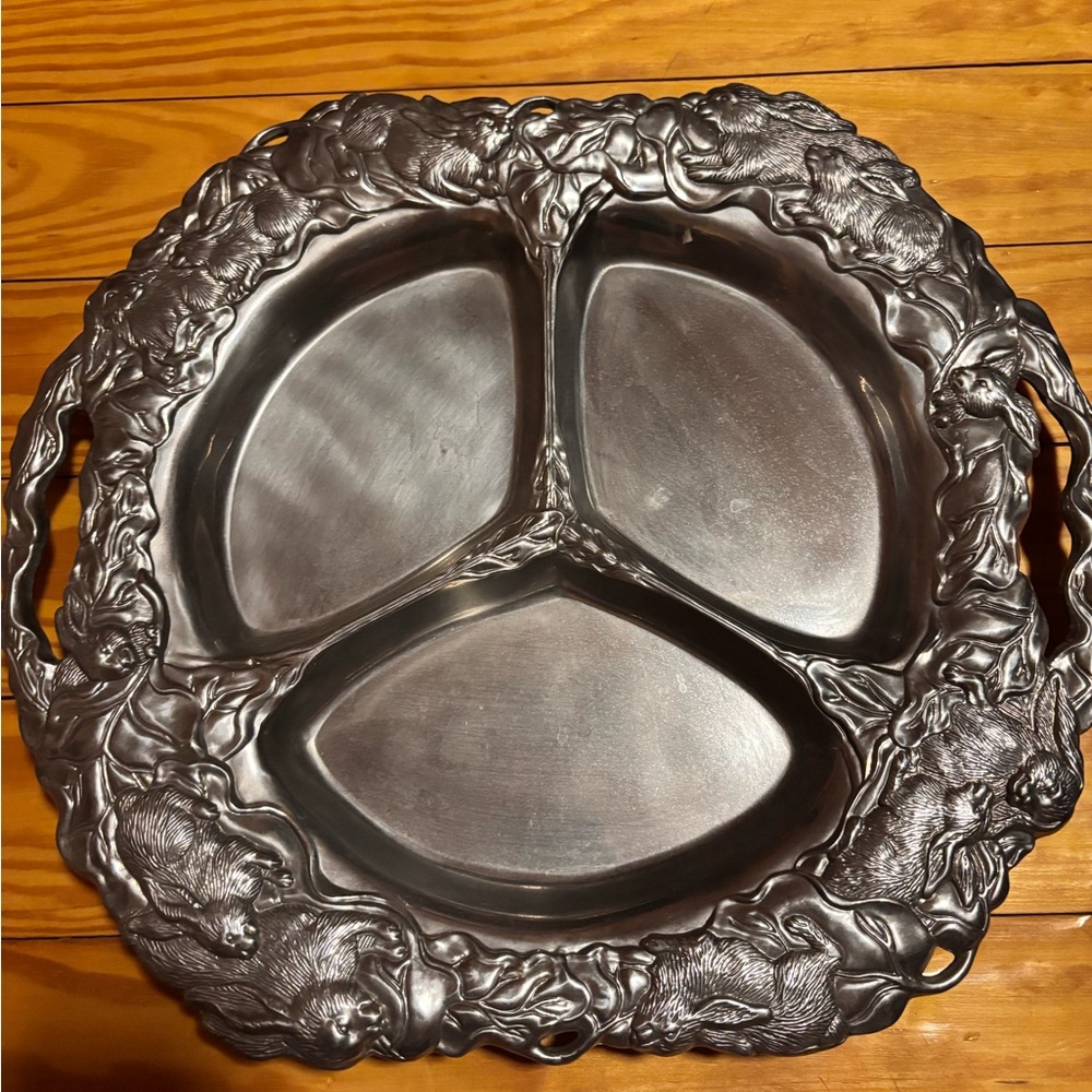Arthur Court with Rabbits Silver Divided Serving Tray